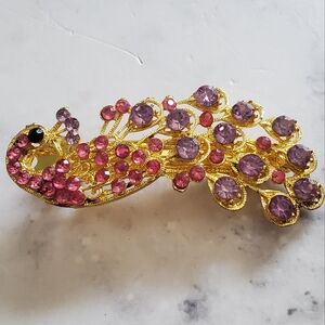 PEACOCK PAVE RHINESTONE HAIR CLIP (PINK, PURPLE AND GOLD)